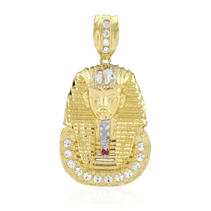 10K Yellow Gold CZ Ruby King Tut Pharaoh Head Pendant 1.1"-2.4"