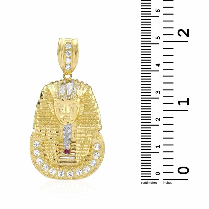 10K Yellow Gold CZ Ruby King Tut Pharaoh Head Pendant 1.1"-2.4"