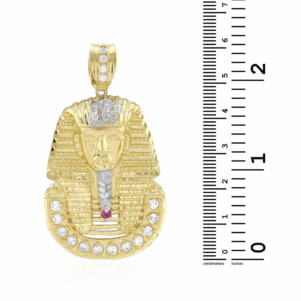 10K Yellow Gold CZ Ruby King Tut Pharaoh Head Pendant 1.1"-2.4"