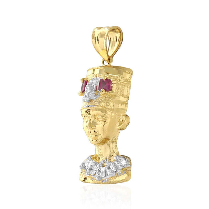 10K Gold Princess CZ and Ruby Nefertiti Head Pendant