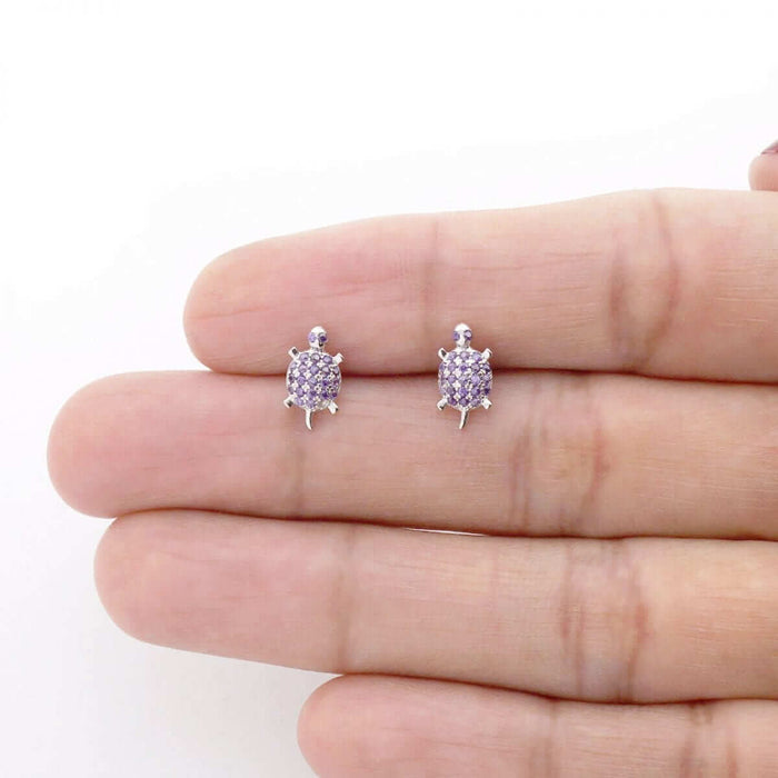 Kids 14K Yellow Gold White Birthstone Turtle Screw Back Stud Earrings