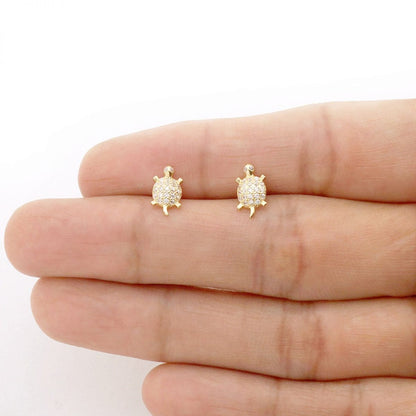 Kid's 14k Gold Yellow White Simulated Birthstone Turtle Screwback Stud Earrings