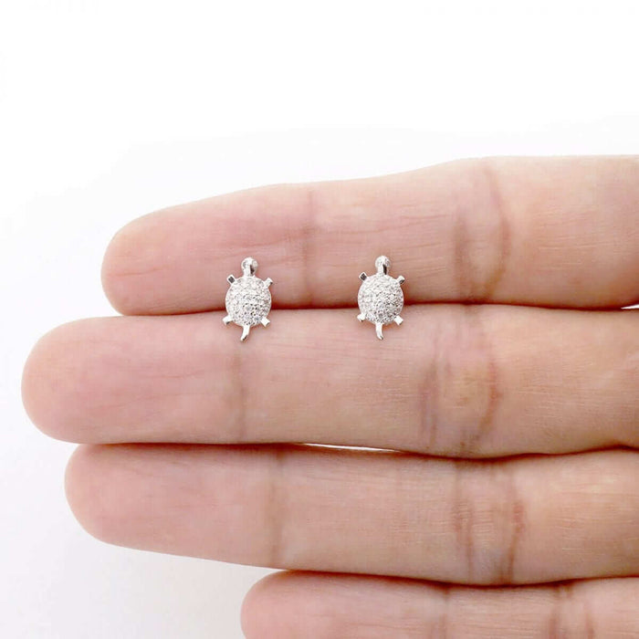 Kids 14K Yellow Gold White Birthstone Turtle Screw Back Stud Earrings