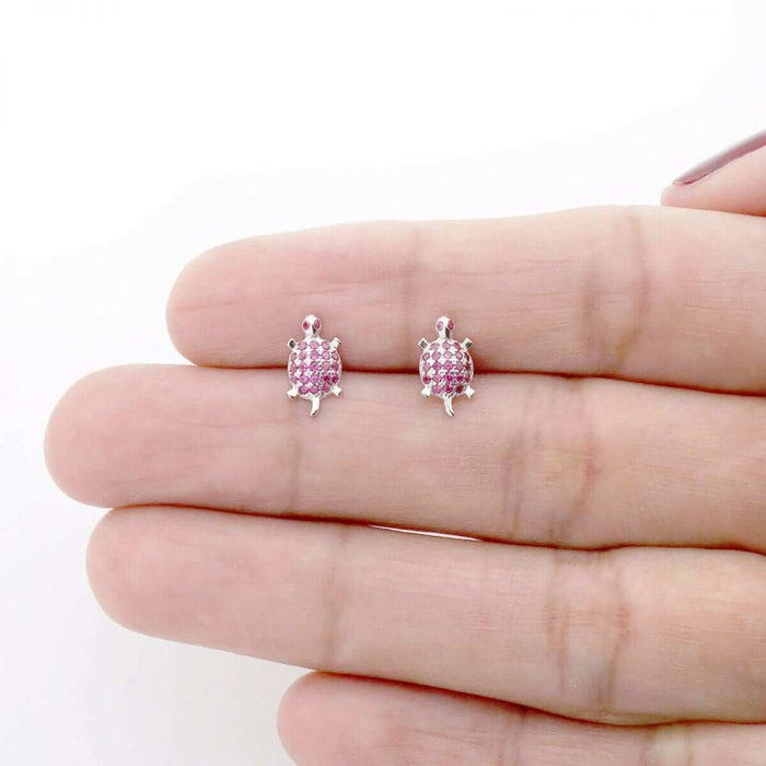 Kids 14K Yellow Gold White Birthstone Turtle Screw Back Stud Earrings