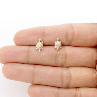 Kid's 14k Gold Yellow White Simulated Birthstone Turtle Screwback Stud Earrings