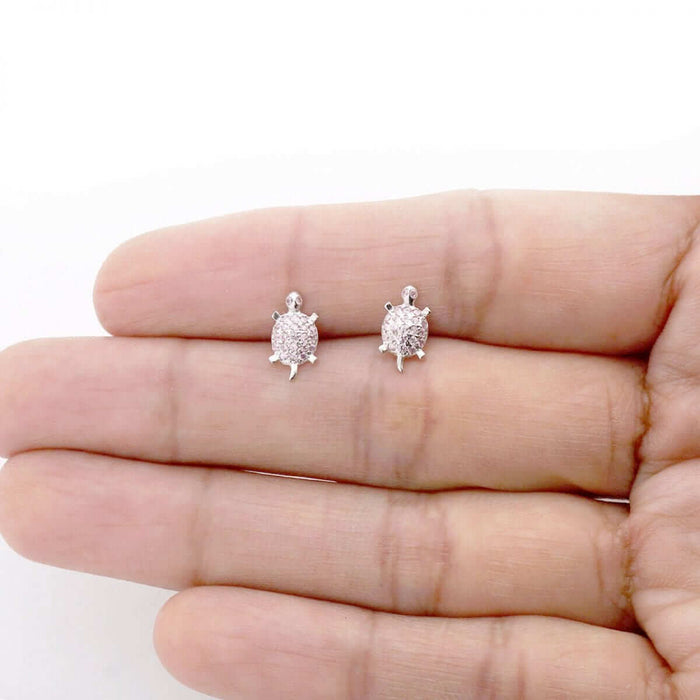 Kids 14K Yellow Gold White Birthstone Turtle Screw Back Stud Earrings