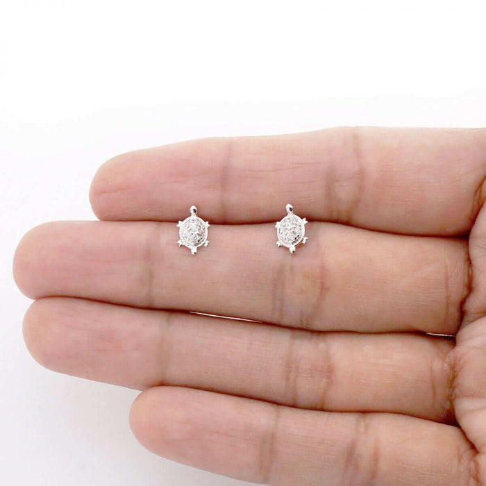 14K Yellow White Gold Birthstone Turtle Screw Back Stud Earrings