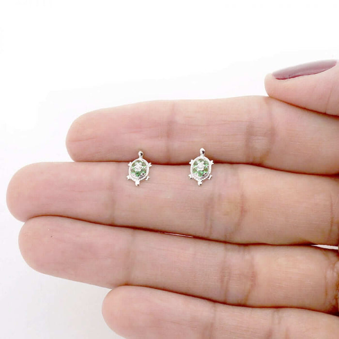 14K Yellow White Gold Birthstone Turtle Screw Back Stud Earrings