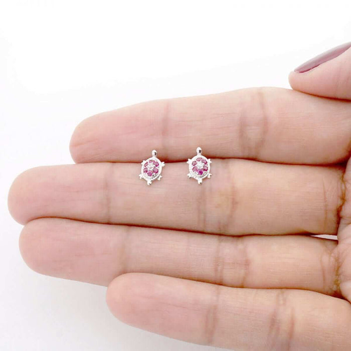 14K Yellow White Gold Birthstone Turtle Screw Back Stud Earrings