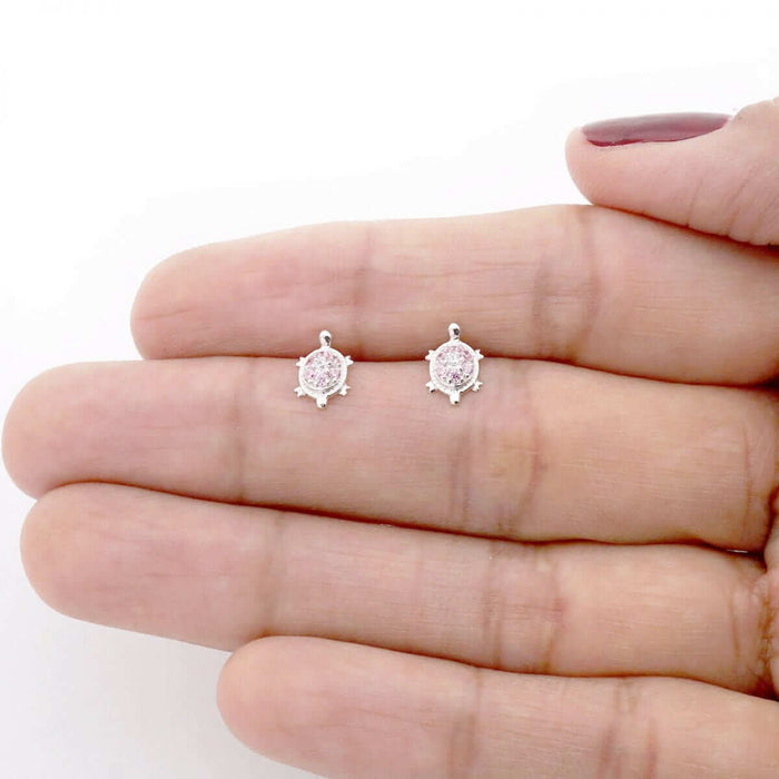 14K Yellow White Gold Birthstone Turtle Screw Back Stud Earrings