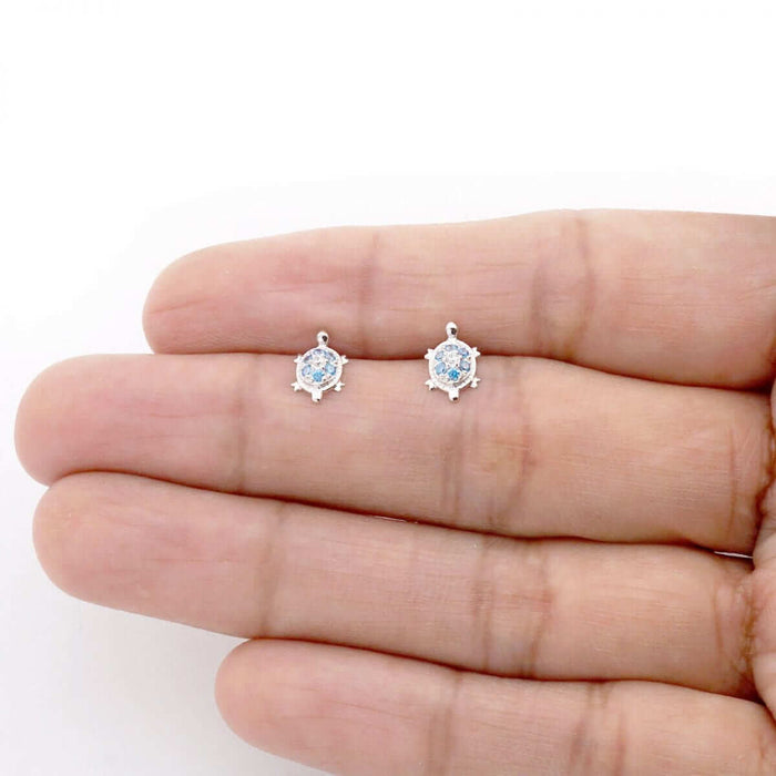 14K Yellow White Gold Birthstone Turtle Screw Back Stud Earrings