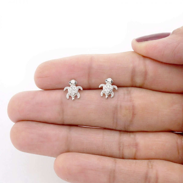 14k Yellow White Gold Birthstone & Onyx Baby Turtle Screw Back Stud Kid Earrings