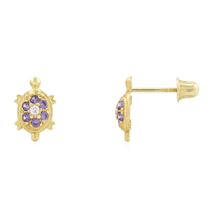 14K Yellow White Gold Birthstone Turtle Screw Back Stud Earrings