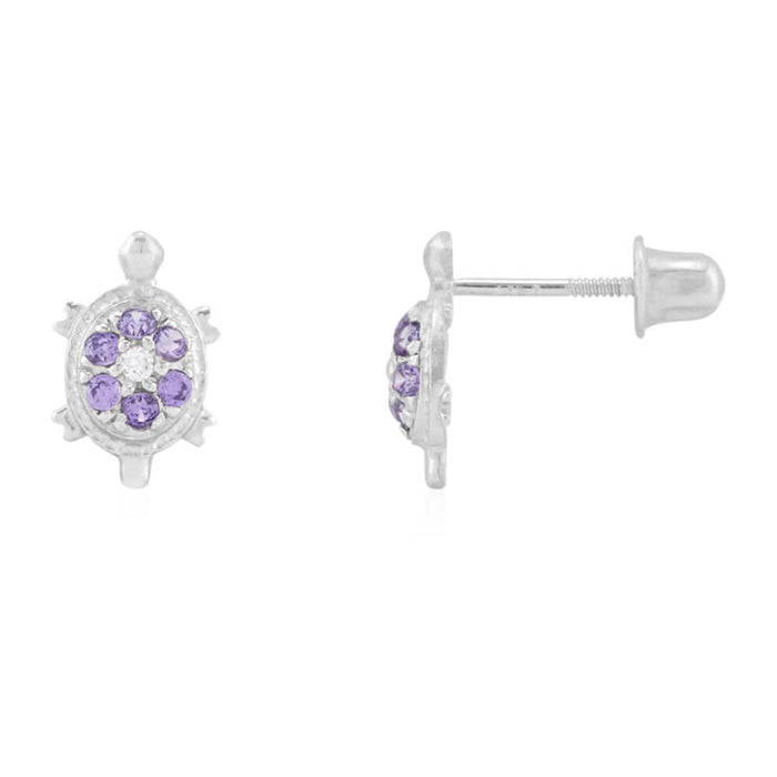 14K Yellow White Gold Birthstone Turtle Screw Back Stud Earrings