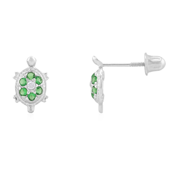 14K Yellow White Gold Birthstone Turtle Screw Back Stud Earrings