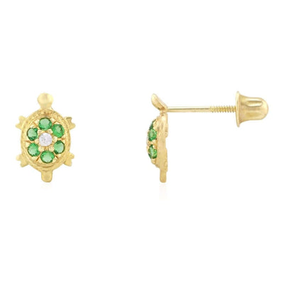 14K Yellow White Gold Birthstone Turtle Screw Back Stud Earrings
