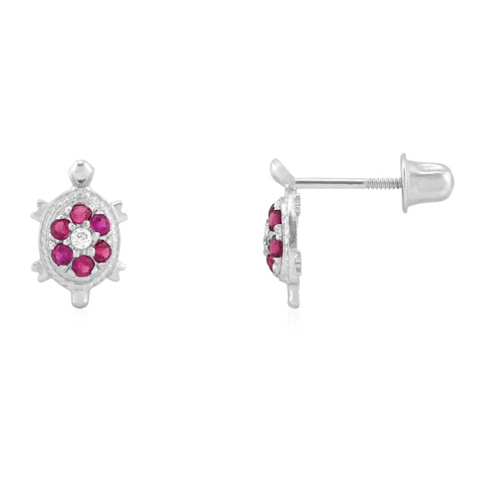 14K Yellow White Gold Birthstone Turtle Screw Back Stud Earrings