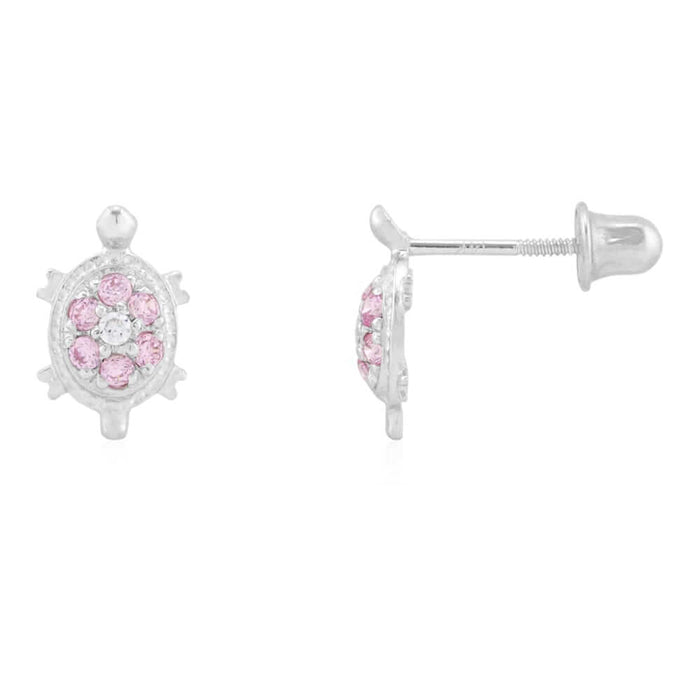 14K Yellow White Gold Birthstone Turtle Screw Back Stud Earrings