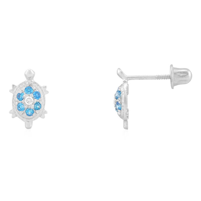 14K Yellow White Gold Birthstone Turtle Screw Back Stud Earrings