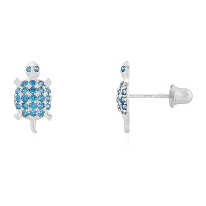 Kid's 14k Gold Yellow White Simulated Birthstone Turtle Screwback Stud Earrings