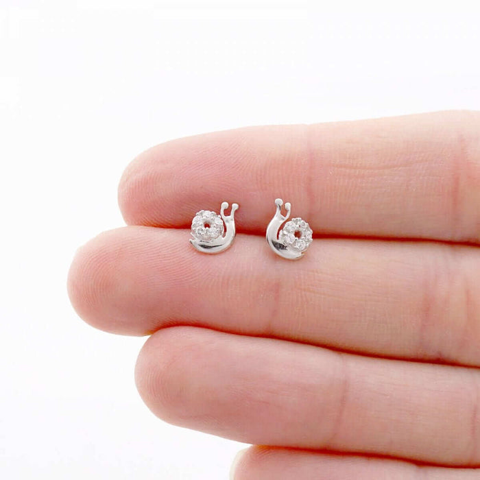 14k Yellow White Gold CZ Snail Screw Back Stud Kid Earrings