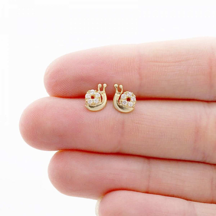 14k Yellow White Gold CZ Snail Screw Back Stud Kid Earrings