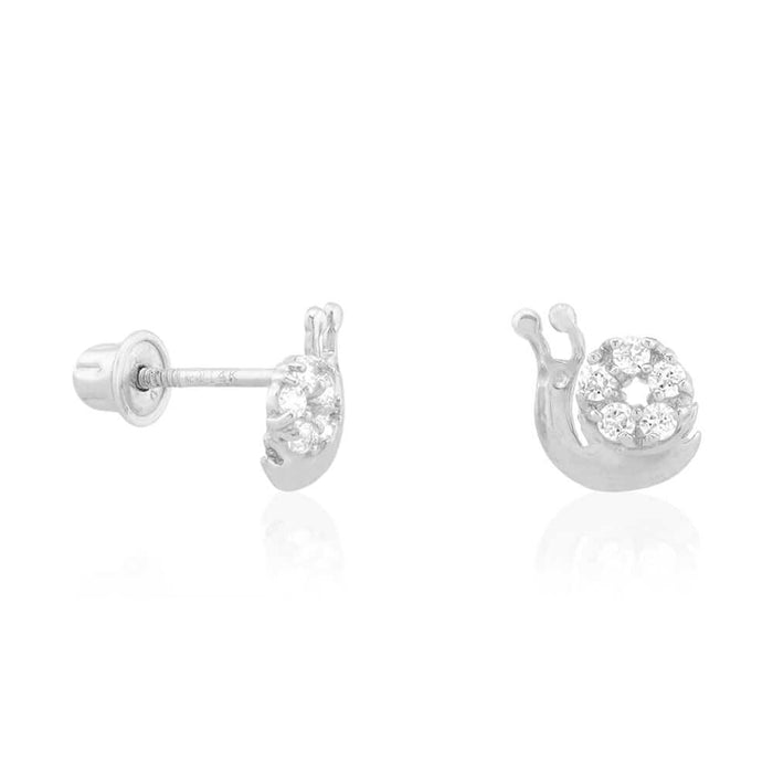 14k Yellow White Gold CZ Snail Screw Back Stud Kid Earrings
