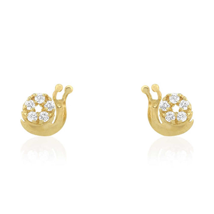 14k Yellow White Gold CZ Snail Screw Back Stud Kid Earrings