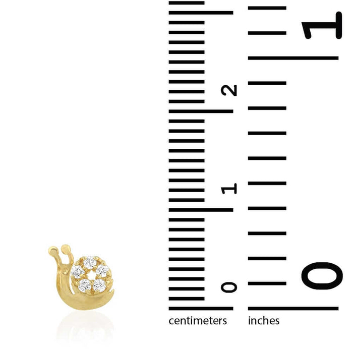14k Yellow White Gold CZ Snail Screw Back Stud Kid Earrings