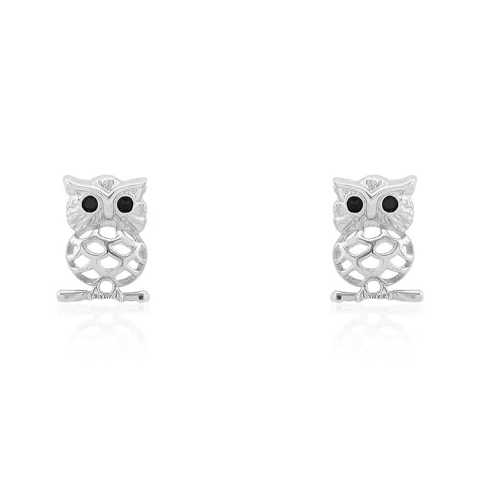 Kids 14K Yellow Gold White Simulated Onyx Ruby Owl Screw Back Stud Earrings