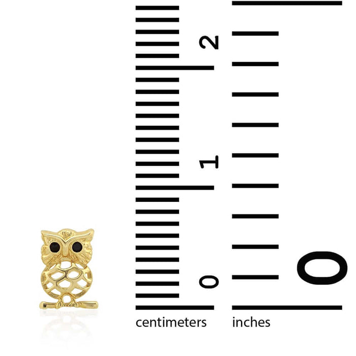 Kids 14K Yellow Gold White Simulated Onyx Ruby Owl Screw Back Stud Earrings