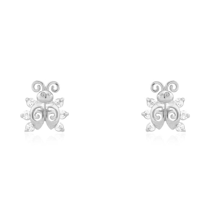 14k Yellow Gold Round-Cut CZ Ladybug Screw Back Stud Kid Earrings