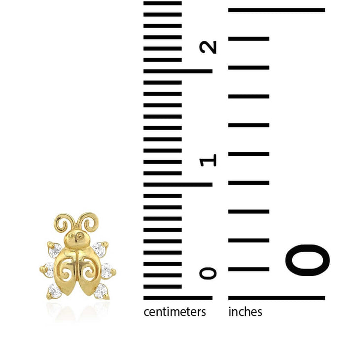 14k Yellow Gold Round-Cut CZ Ladybug Screw Back Stud Kid Earrings