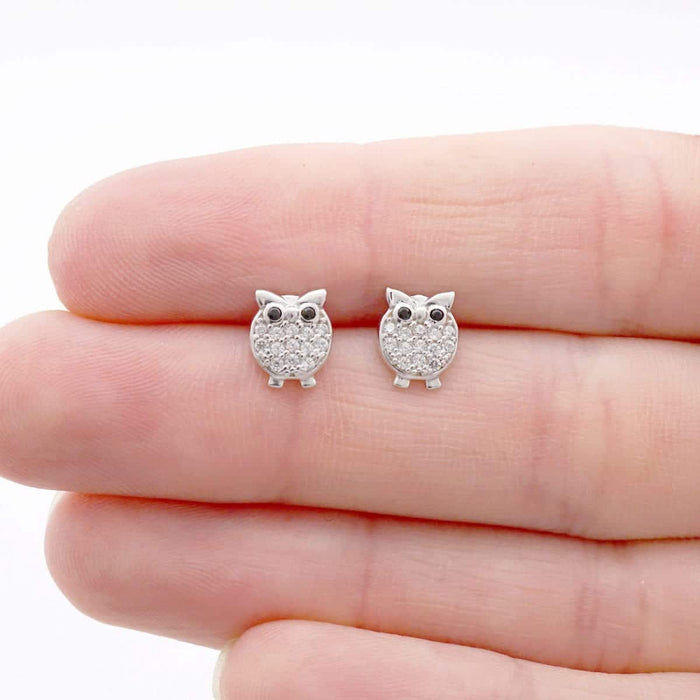 14K Yellow Gold White Simulated Onyx Ruby Owl Screw Back Stud Kid Earrings