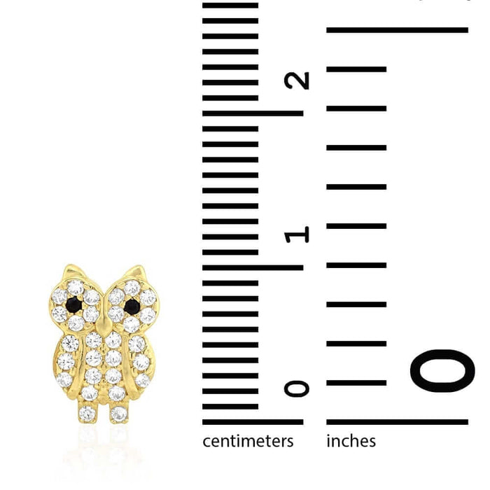 14K Yellow White Gold Simulated Black Onyx Ruby Owl Screw Back Earrings