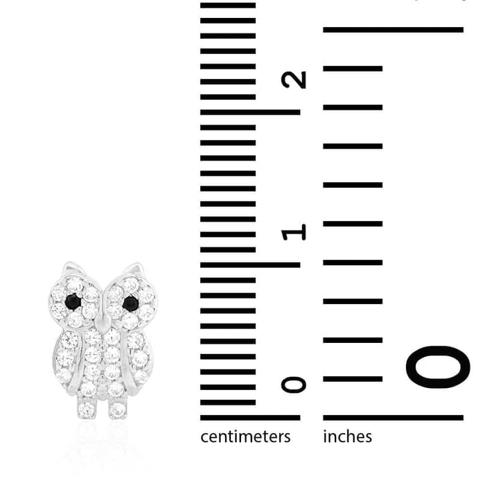 14K Yellow White Gold Simulated Black Onyx Ruby Owl Screw Back Earrings