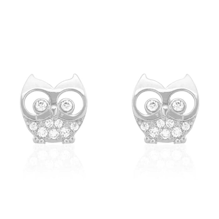 14k Yellow & White Gold Zircon Owl Shaped Screw Back Stud Kid Earrings