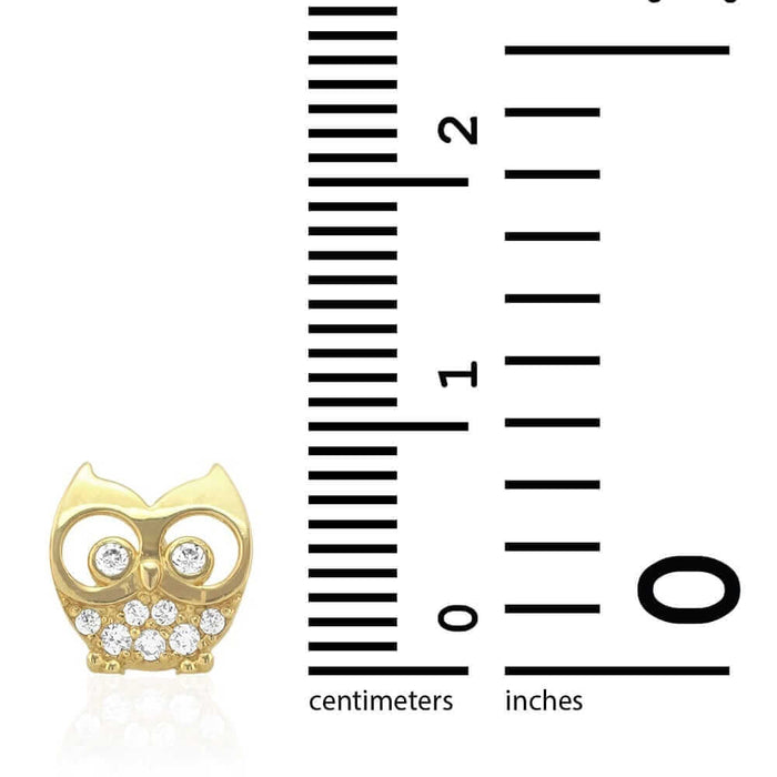 14k Yellow & White Gold Zircon Owl Shaped Screw Back Stud Kid Earrings