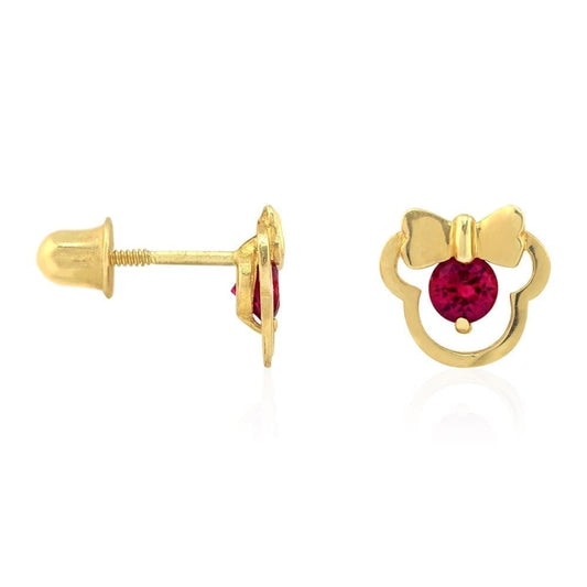 14k Yellow & White Gold Small Gemstone Mouse Head Screwback Stud Kid Earrings
