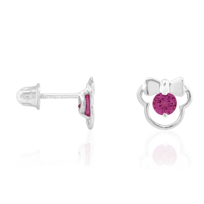 14k Yellow & White Gold Small Gemstone Mouse Head Screw Back Stud Kid Earrings