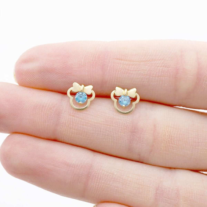 14k Yellow & White Gold Small Gemstone Mouse Head Screw Back Stud Kid Earrings