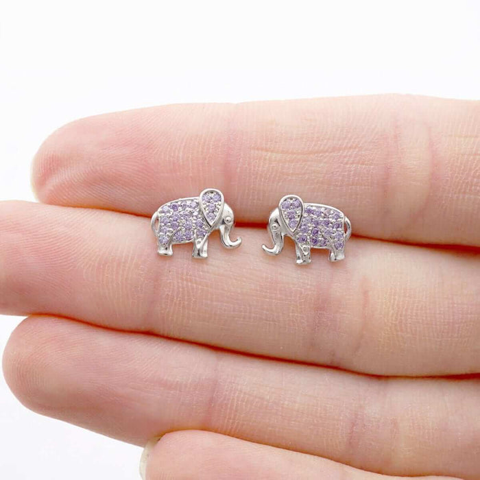 Kids 14K Yellow Gold White Gemstone Elephant Screw Back Stud Earrings