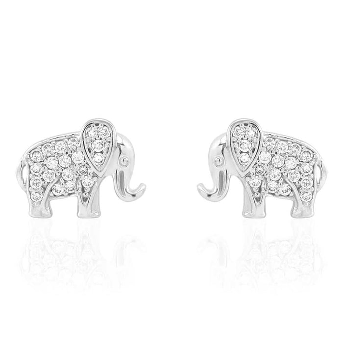 Kids 14K Yellow Gold White Gemstone Elephant Screw Back Stud Earrings