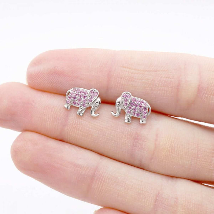 Kids 14K Yellow Gold White Gemstone Elephant Screw Back Stud Earrings