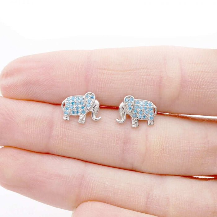 Kids 14K Yellow Gold White Gemstone Elephant Screw Back Stud Earrings