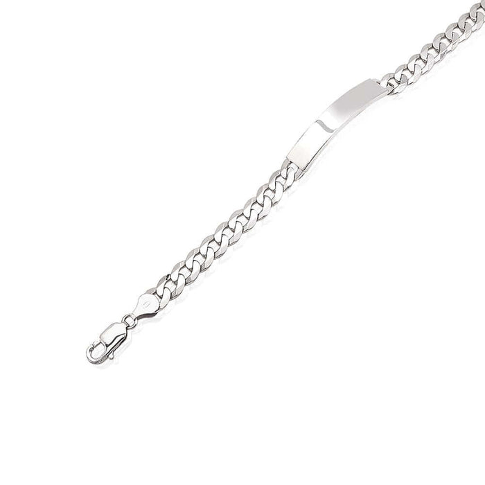 Sterling Silver 8mm Cuban Curb ID Bar Bracelet (Solid Links) 8"
