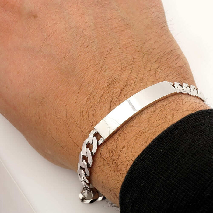 Sterling Silver 8mm Cuban Curb ID Bar Bracelet (Solid Links) 8"