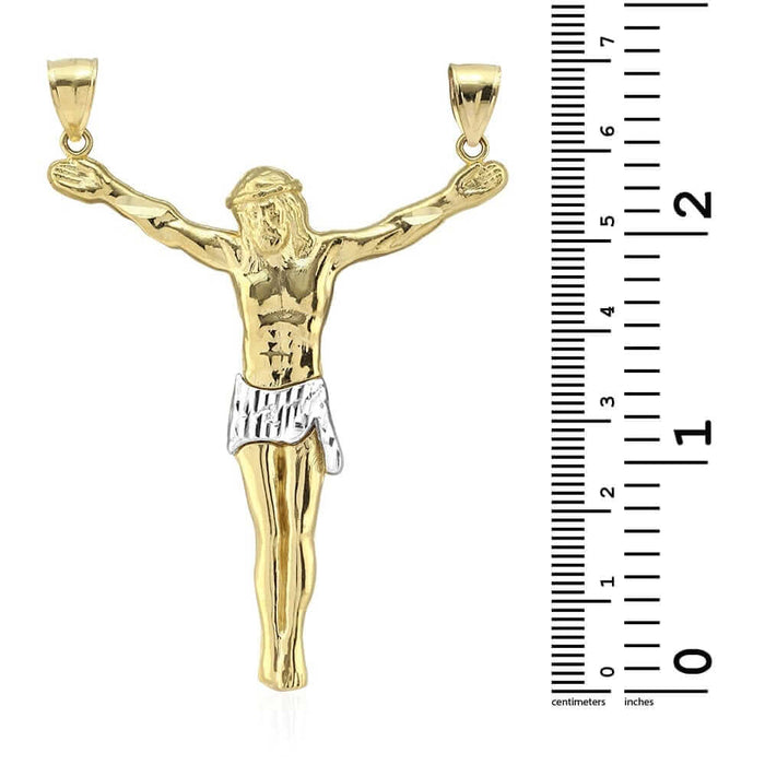 10k Solid Yellow & White Gold Double Bail Diamond-Cut Jesus Crucifix Pendant