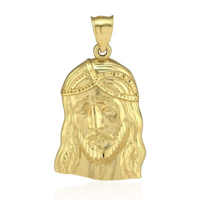 10k Yellow Gold Diamond-Cut Jesus Face Head Religious Pendant