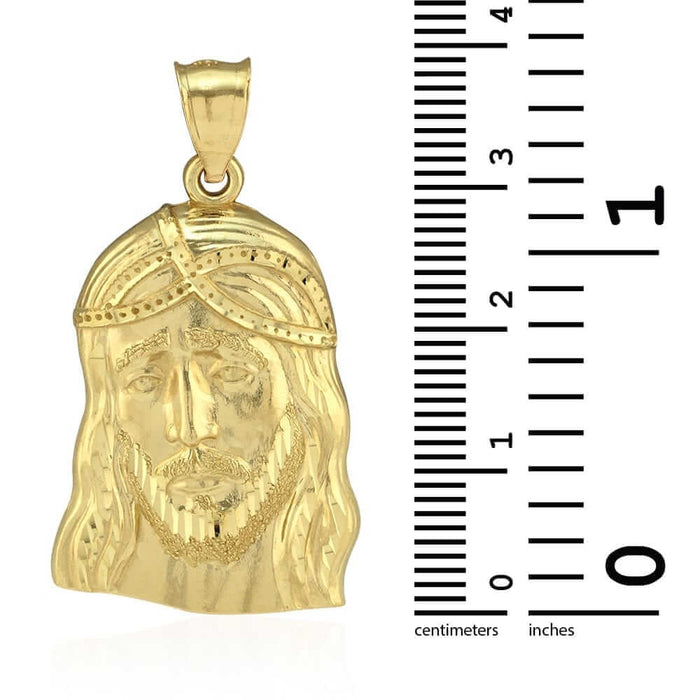10k Yellow Gold Diamond-Cut Jesus Face Head Religious Pendant